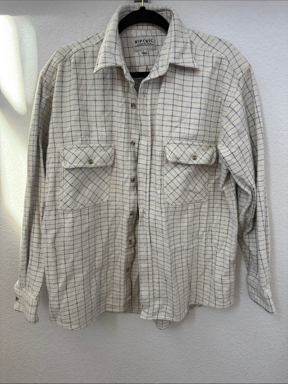 Hip Chic Cream/ Blue Striped Flannel Size L